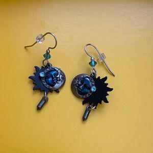 Sun and Moon Dangle Earrings with Blue Crystal Accents
